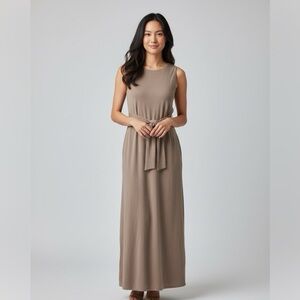 Elegant Tan Sleeveless Maxi Dress